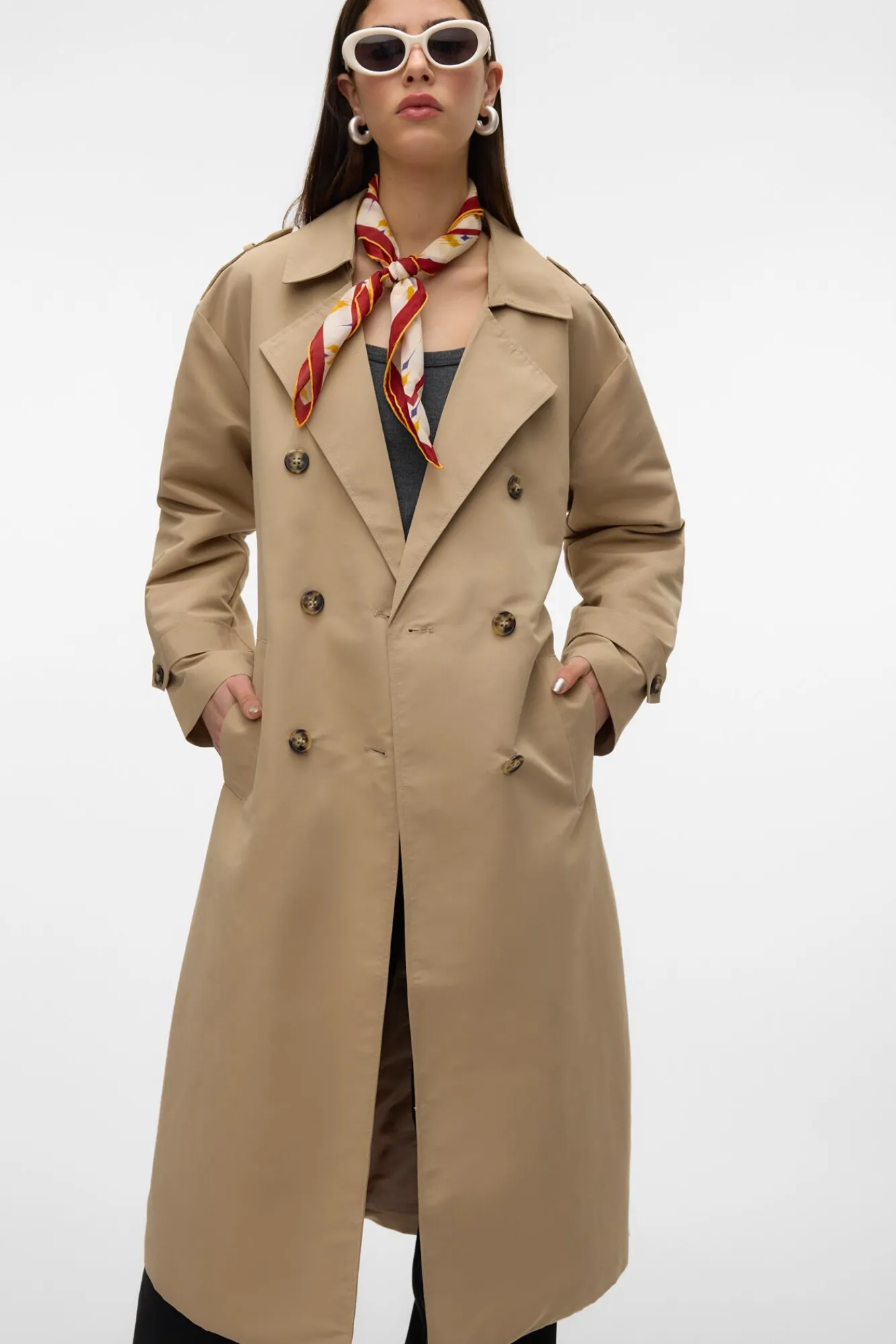 Vero Moda Gabardines|Sobretudos-Gabardina longo básico Castanho