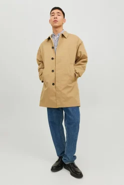 Jack & Jones Sobretudos-Gabardine com gola italiana cru