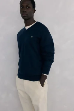 Pedro del Hierro Camisolas-Gola de lã merino e cashmere com bico Azul