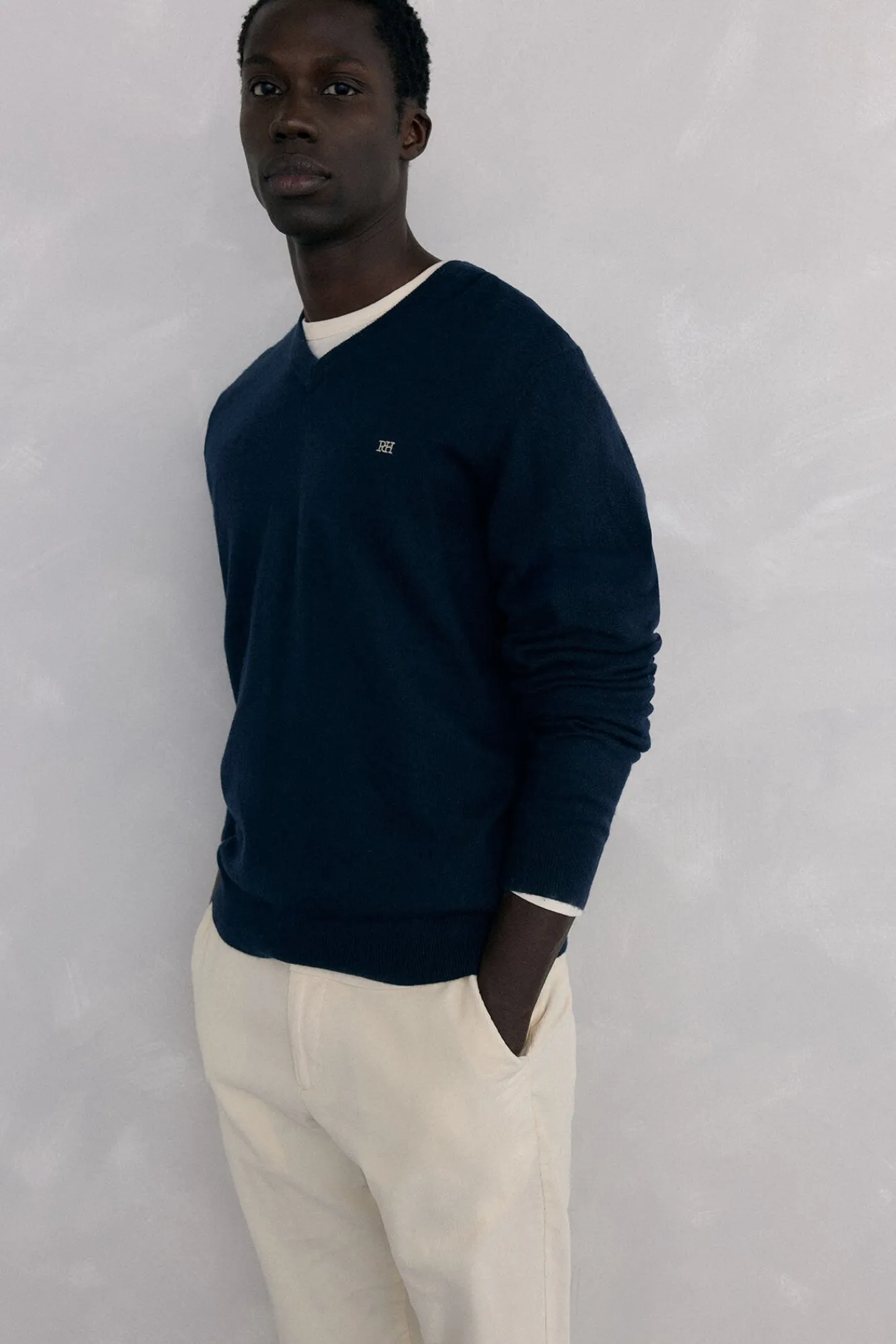 Pedro del Hierro Camisolas-Gola de lã merino e cashmere com bico Azul