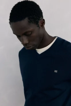 Pedro del Hierro Camisolas-Gola de lã merino e cashmere com bico Azul