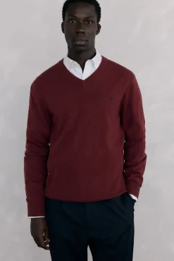 Pedro del Hierro Camisolas-Gola de lã merino e cashmere com bico Bordeaux