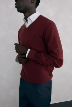 Pedro del Hierro Camisolas-Gola de lã merino e cashmere com bico Bordeaux