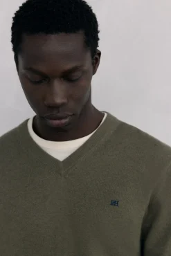 Pedro del Hierro Camisolas-Gola de lã merino e cashmere com bico Verde