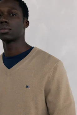 Pedro del Hierro Camisolas-Gola de lã merino e cashmere com bico Beige