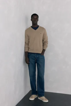 Pedro del Hierro Camisolas-Gola de lã merino e cashmere com bico Beige