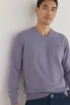 Pedro del Hierro Camisolas-gola de malha fina de algodão premium com bico P&uacute;rpura