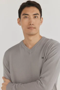 Pedro del Hierro Camisolas-gola de malha fina de algodão premium com bico Cizento