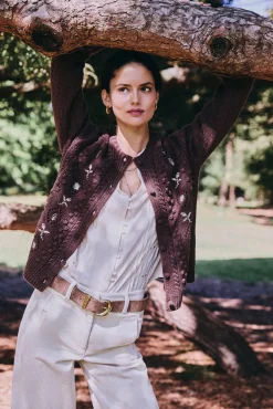 Hoss Intropia Camisolas-Ilena. Casaco de malha bordado Castanho