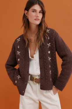 Hoss Intropia Camisolas-Ilena. Casaco de malha bordado Castanho