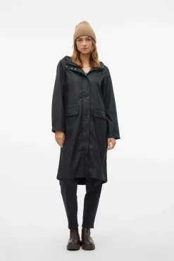 Vero Moda Sobretudos|Casacos-Impermeável midi com capuz Preto