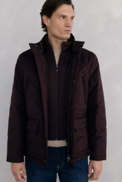 Pedro del Hierro Casacos|Sobretudos-Jaqueta acolchoada com padrão de diamante Bordeaux