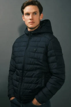 Cortefiel Casacos|Sobretudos-Jaqueta acolchoada ultraleve com capuz Azul