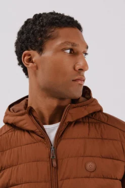 Cortefiel Casacos|Sobretudos-Jaqueta acolchoada ultraleve com capuz Castanho