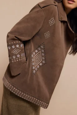 Slowlove Sobretudos-Jaqueta biker com efeito pele bordado Tostado