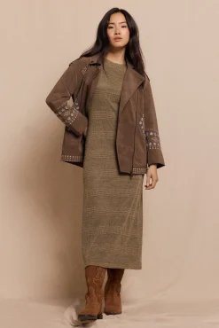 Slowlove Sobretudos-Jaqueta biker com efeito pele bordado Tostado