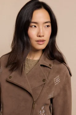 Slowlove Sobretudos-Jaqueta biker com efeito pele bordado Tostado