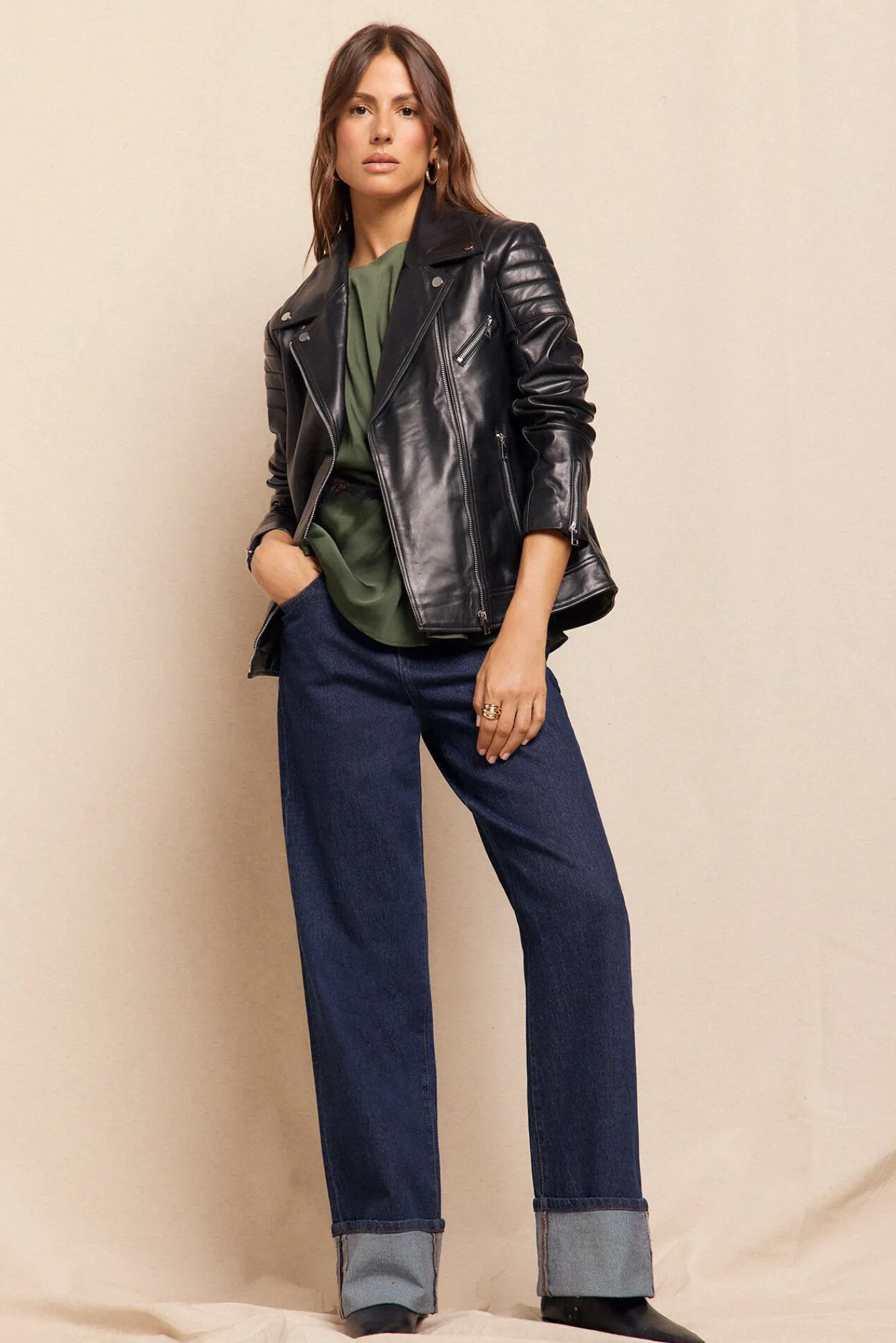 Slowlove Sobretudos-Jaqueta biker em napa com acolchoamento nos ombros Preto