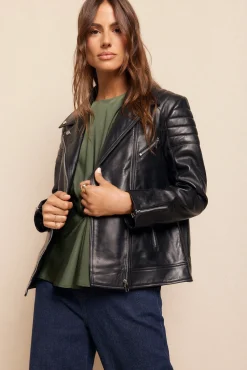 Slowlove Sobretudos-Jaqueta biker em napa com acolchoamento nos ombros Preto