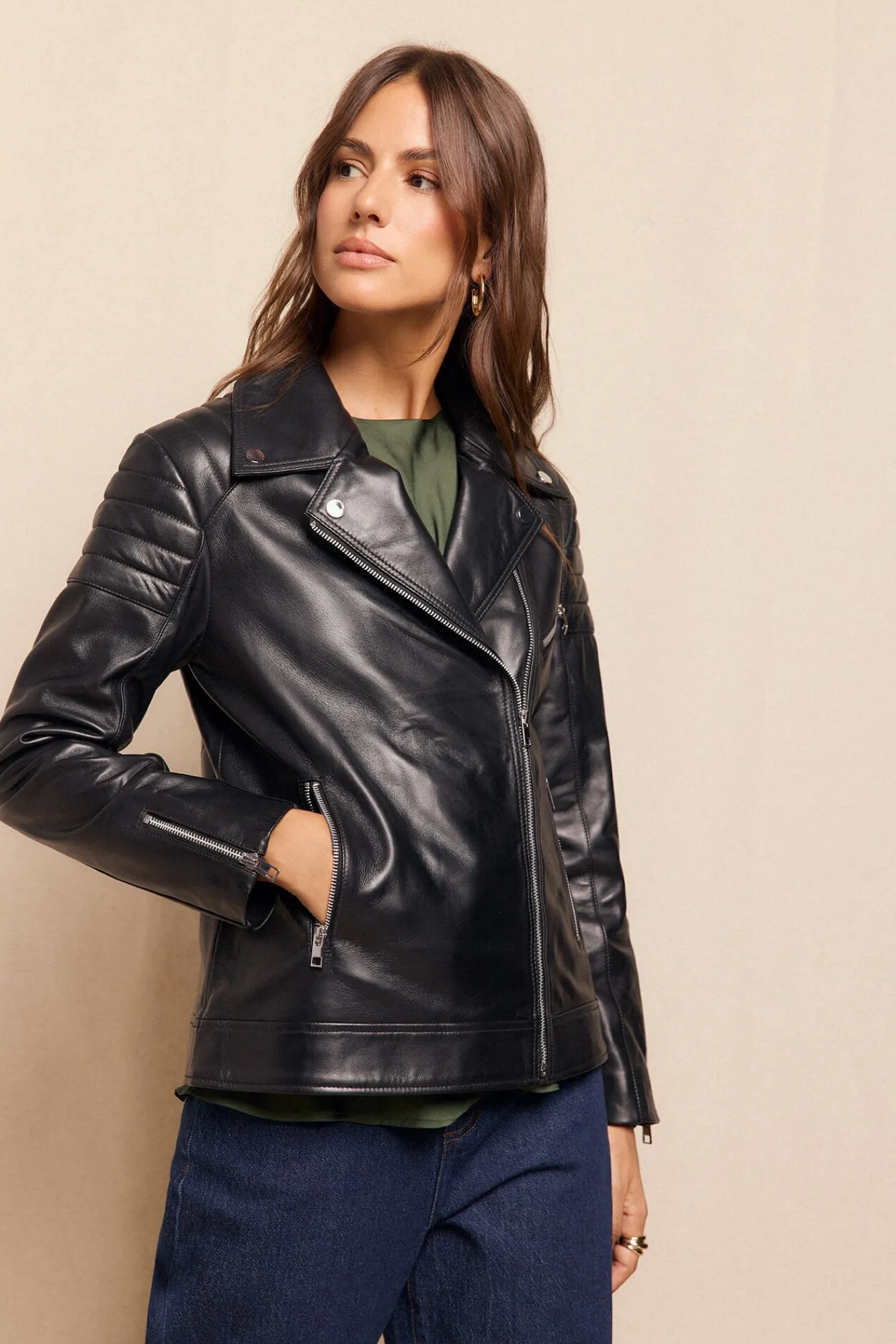 Slowlove Sobretudos-Jaqueta biker em napa com acolchoamento nos ombros Preto