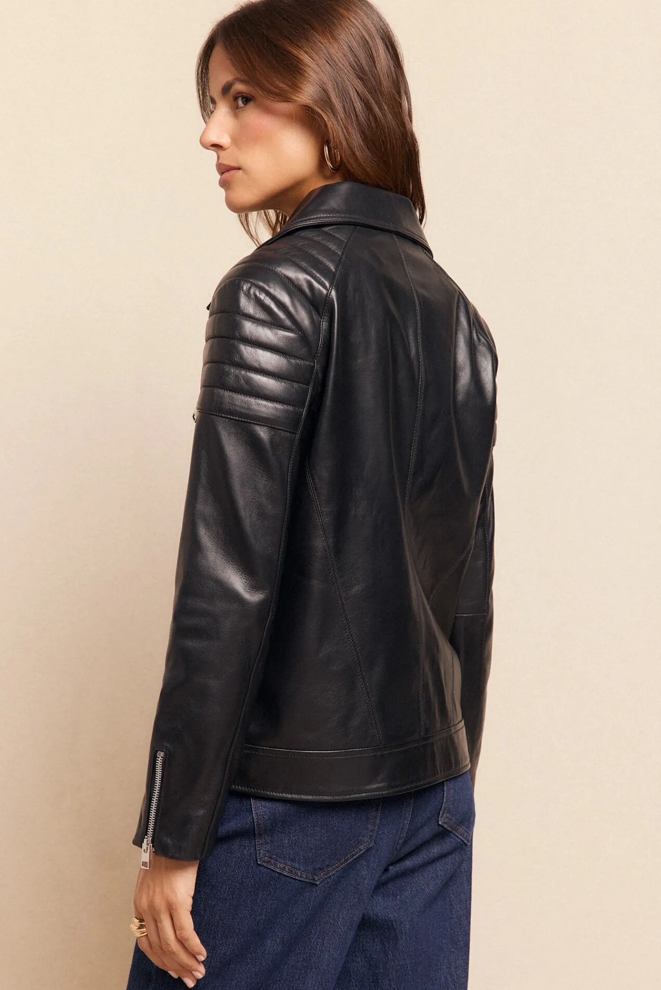 Slowlove Sobretudos-Jaqueta biker em napa com acolchoamento nos ombros Preto