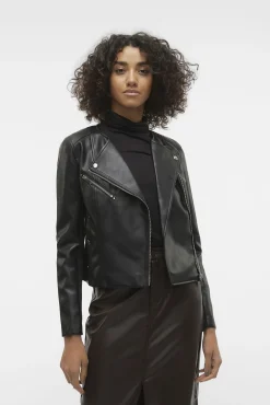 Vero Moda Sobretudos-Jaqueta biker feminina em polipele Preto