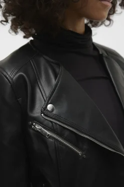 Vero Moda Sobretudos-Jaqueta biker feminina em polipele Preto