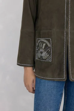 Pedro del Hierro Sobretudos-Jaqueta bordada em camurça Verde