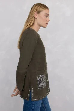 Pedro del Hierro Sobretudos-Jaqueta bordada em camurça Verde