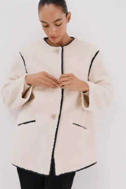 Cortefiel Casacos-Jaqueta brilhante com efeito dupla face Ecru