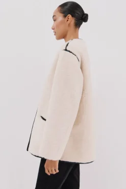 Cortefiel Casacos-Jaqueta brilhante com efeito dupla face Ecru