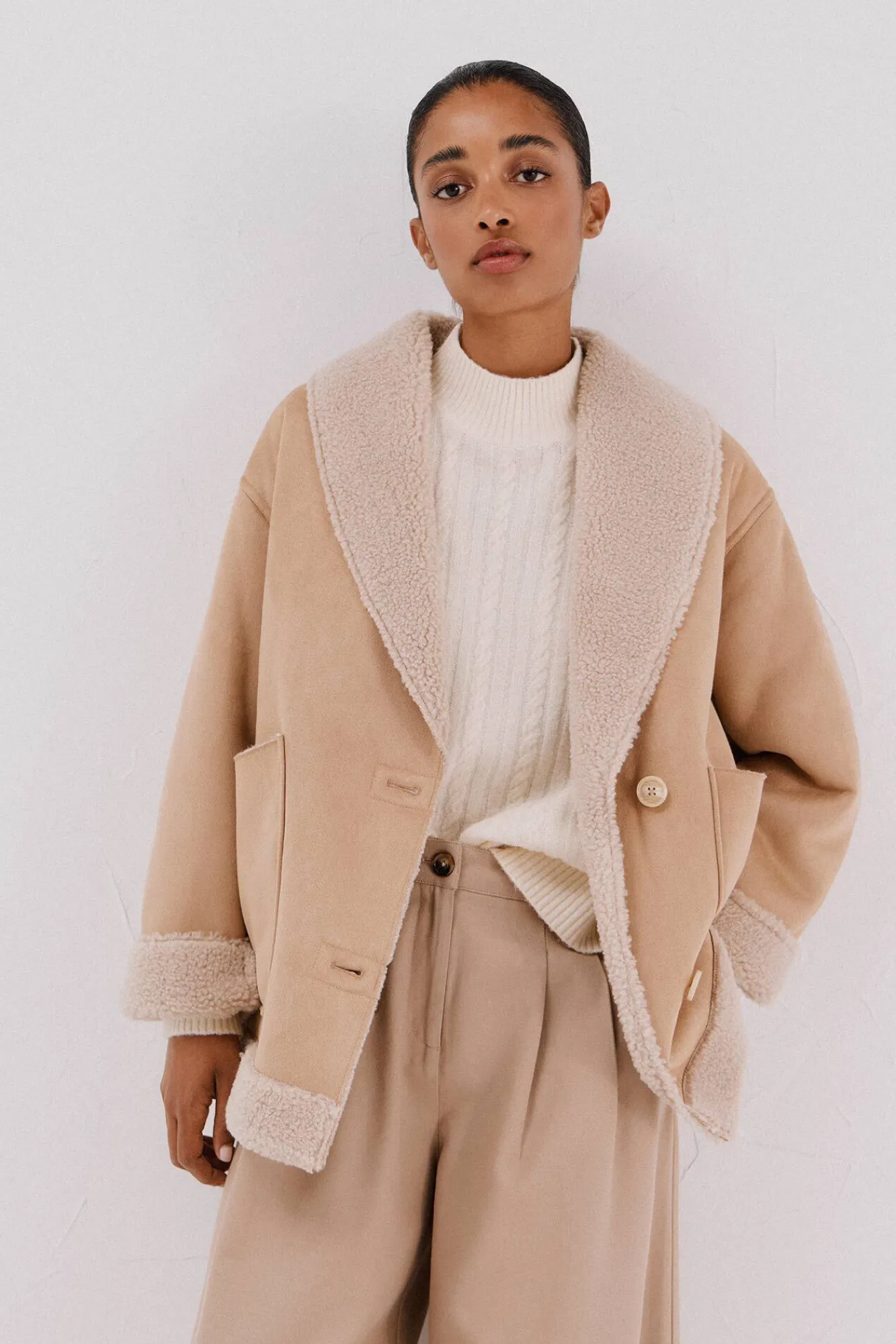 Cortefiel Sobretudos|Casacos-Jaqueta com efeito dupla face Tostado