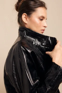 Slowlove Sobretudos-Jaqueta com efeito pele brilhante Preto