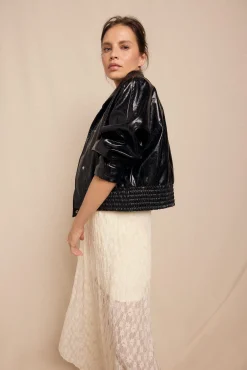 Slowlove Sobretudos-Jaqueta com efeito pele brilhante Preto