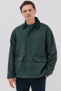 Cortefiel Casacos|Sobretudos-Jaqueta com gola combinada Verde