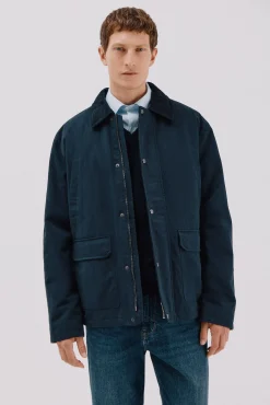 Cortefiel Casacos|Sobretudos-Jaqueta com gola combinada Azul