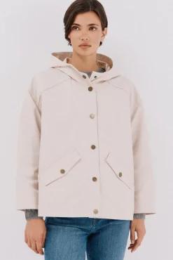 Cortefiel Sobretudos|Casacos-Jaqueta curta com botões de pressão Ecru