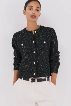 Cortefiel Camisolas-Jaqueta de lurex com botões Preto