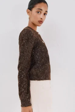 Cortefiel Camisolas-Jaqueta de lurex com botões Castanho