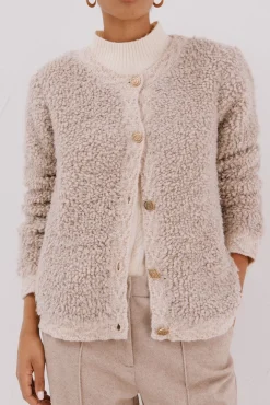 Cortefiel Camisolas-Jaqueta de malha bouclé Ecru