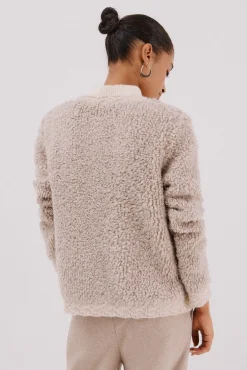 Cortefiel Camisolas-Jaqueta de malha bouclé Ecru