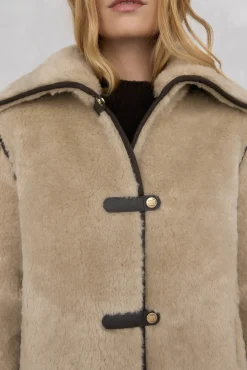 Pedro del Hierro Sobretudos|Casacos-Jaqueta de pele com fecho de pressão Ecru