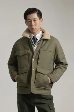 PuroEGO Casacos-Jaqueta de trabalho com gola de borrego Verde