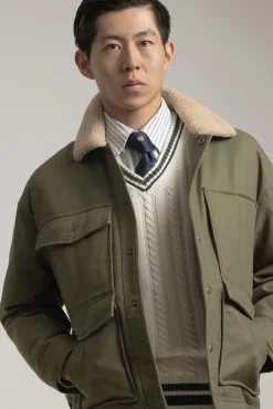 PuroEGO Casacos-Jaqueta de trabalho com gola de borrego Verde