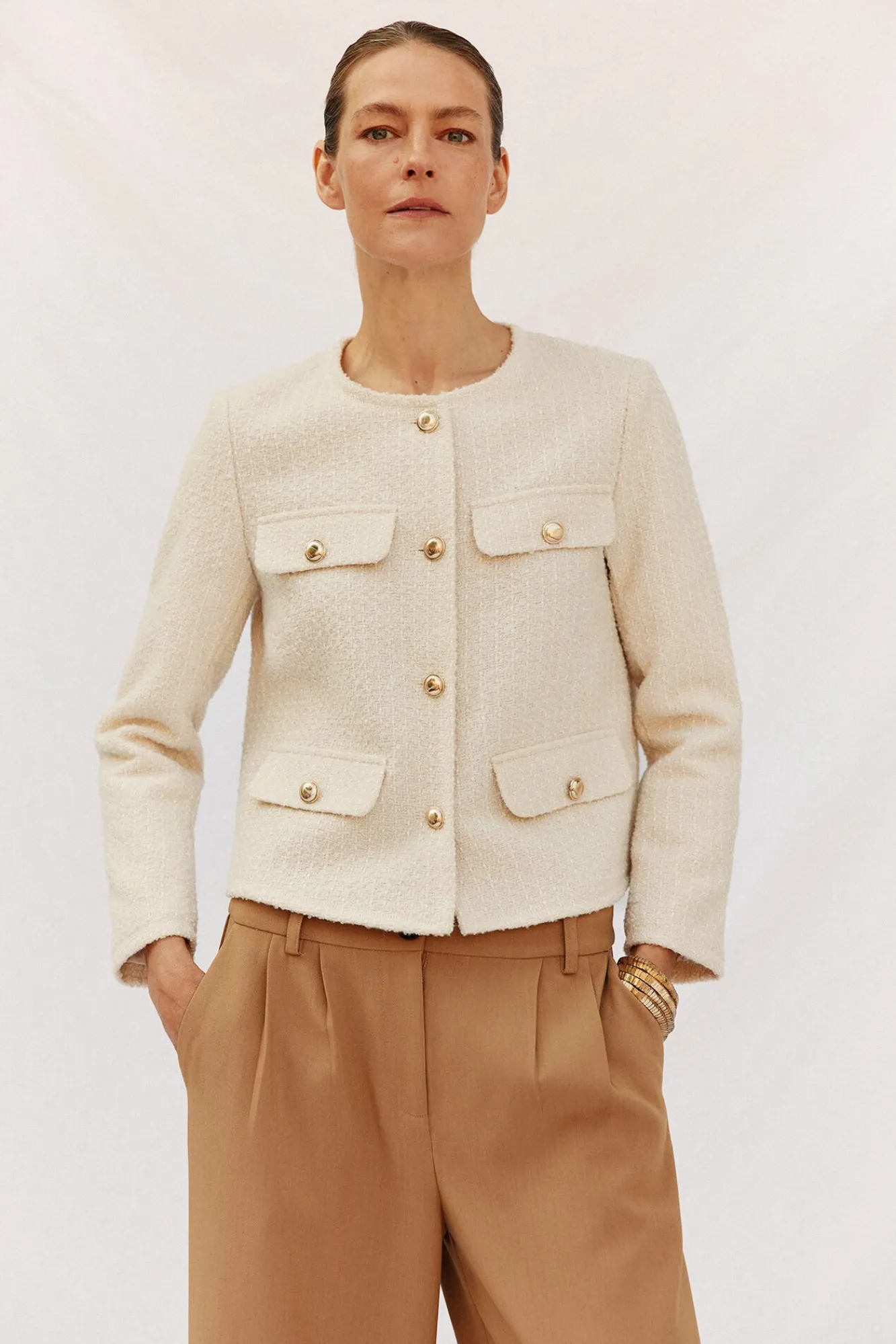 Cortefiel Sobretudos-Jaqueta estruturada Ecru