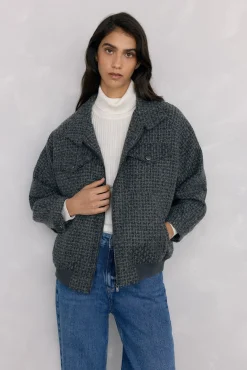 Pedro del Hierro Blazers|Sobretudos-Jaqueta fecho-éclair com zíper Cizento