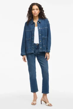 Vila Blusas|Sobretudos-Jaqueta jeans com bolsos Azul