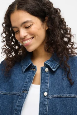 Vila Blusas|Sobretudos-Jaqueta jeans com bolsos Azul