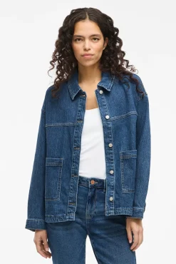 Vila Blusas|Sobretudos-Jaqueta jeans com bolsos Azul