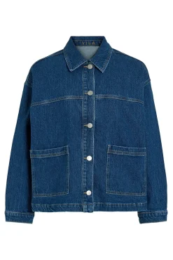 Vila Blusas|Sobretudos-Jaqueta jeans com bolsos Azul